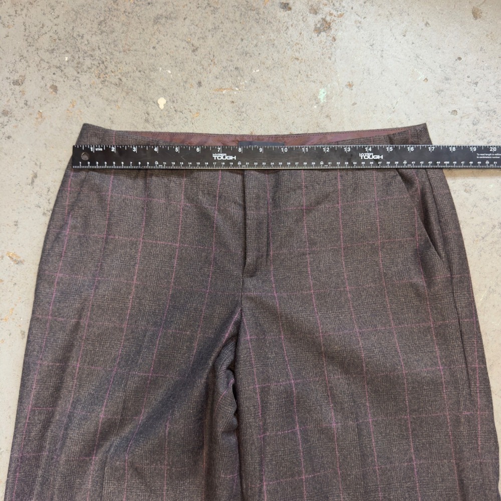 Banana Republic Martin Wool Trousers Brown Purple Windowpane Wide Leg Pants 10 - Picture 11 of 11
